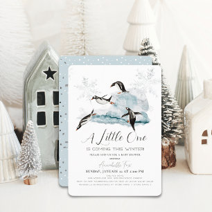 Penguins Winter Snowflake Blue Boy Shower Inbjudningar