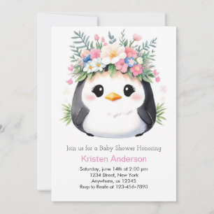 Penguins Wonderland Girl Rosa Baby Shower Inbjudningar