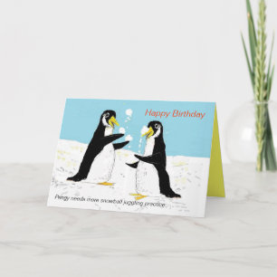Pengy penguin snowball juggling.födelsedagskort kort