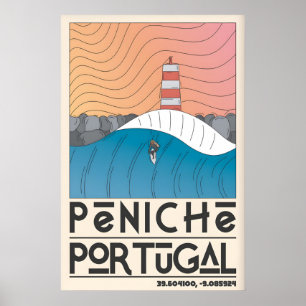 Peniche Portugal Väggkonst Rosa Blå Orange Kust