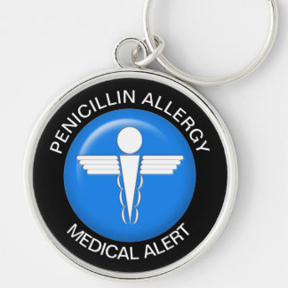 Penicillin Allergy Medical Alert - Button Keychain Rund Silverfärgad Nyckelring