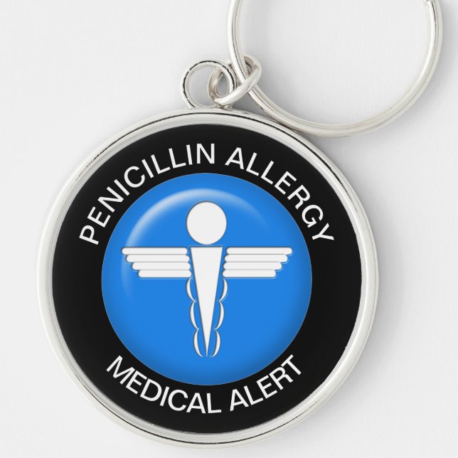 Penicillin Allergy Medical Alert - Button Keychain Rund Silverfärgad Nyckelring (Framsidan)