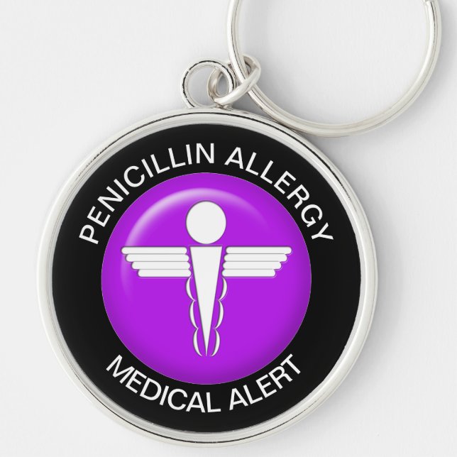 Penicillin Allergy Medical Alert - Button Keychain Rund Silverfärgad Nyckelring (Framsidan)