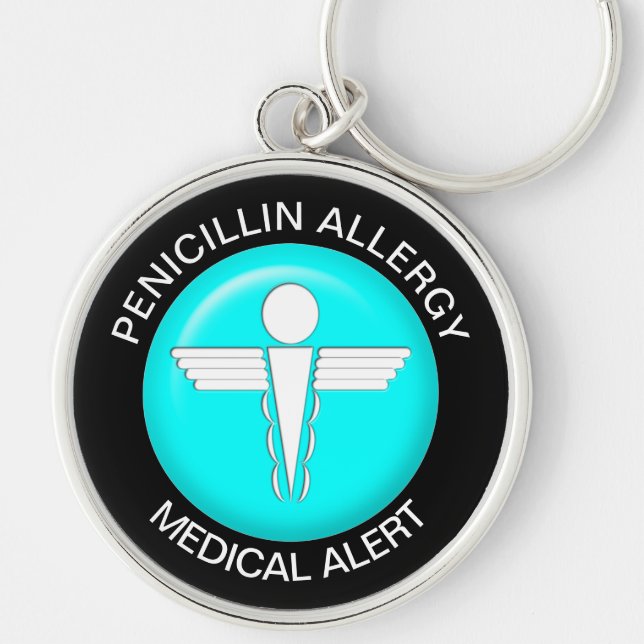 Penicillin Allergy Medical Alert - Button Keychain Rund Silverfärgad Nyckelring (Framsidan)