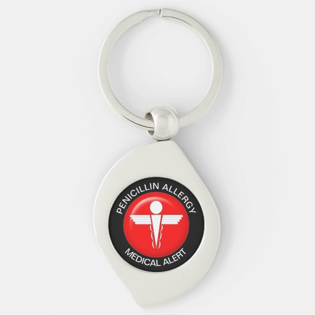 Penicillin Medical Alert Metal Keychain Swirl Silverfärgad Nyckelring (Framsidan)