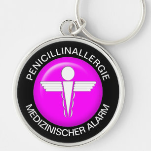 PENICILLINALLERGI Medicinsk varning - Knappnyckelk Rund Silverfärgad Nyckelring
