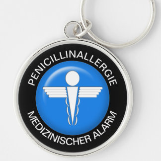 PENICILLINALLERGI Medicinsk varning - Knappnyckelk Rund Silverfärgad Nyckelring