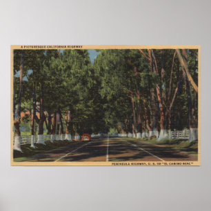 Peninsulahuvudvägen US 101 El Camino Real beskådar Poster