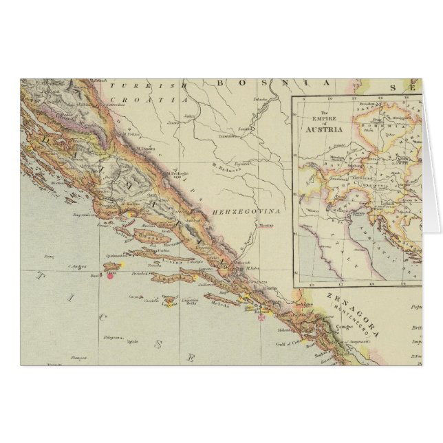 Peninsulan på Balkan, Kroatien, Slovenien Hälsningskort (Framsidan Horizontal)