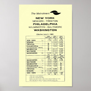 Penn Central Railroad Metroliner Timetable Poster