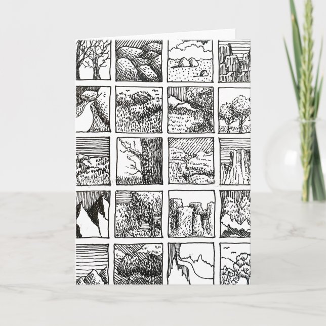 Penn- och bläckteckning Landskapsrutor Design Kort (Framsida)