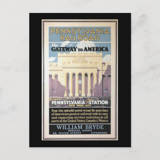 Penn Station,Gateway to America 1929 Vykort (Framsida)