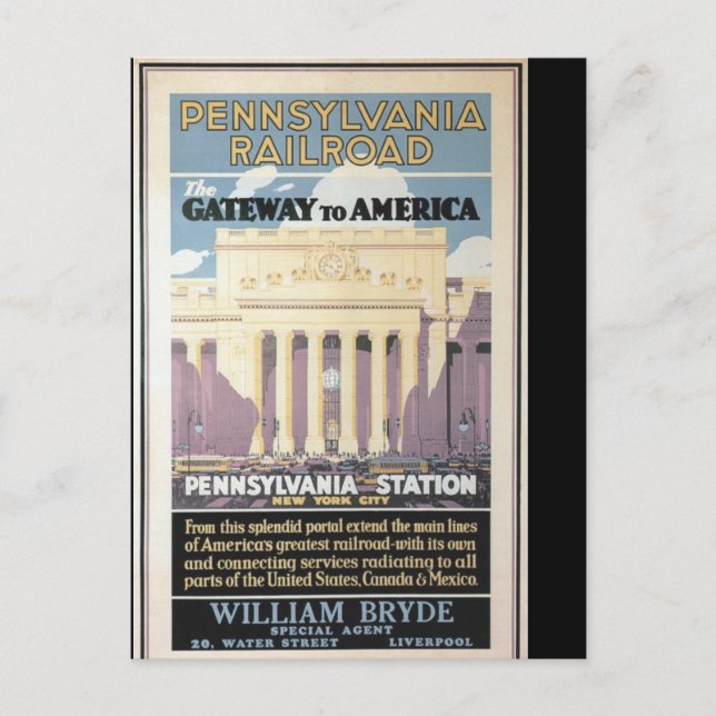 Penn Station,Gateway to America 1929-vykort Vykort (Framsida)