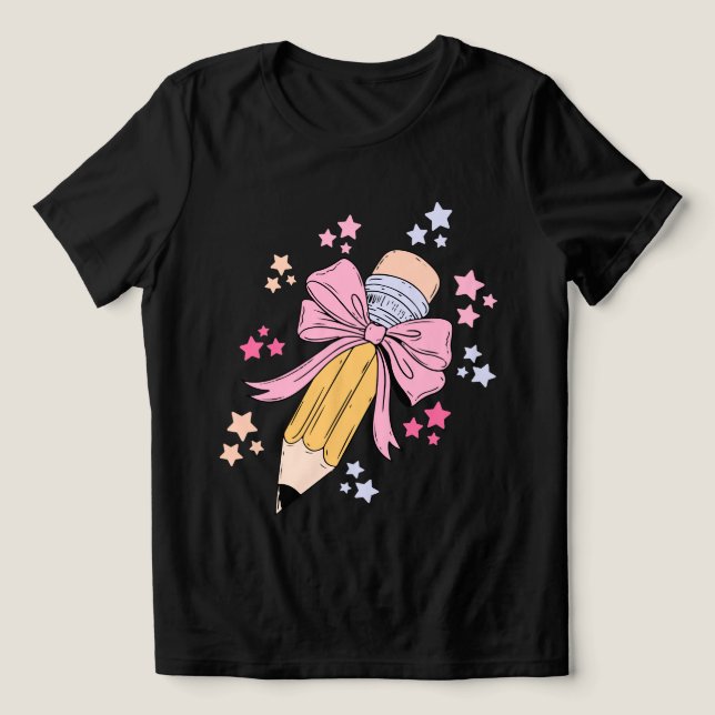Penna Coquette Bow Rosa Back to school Lärare T Shirt (Design Framsida)