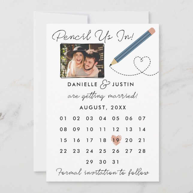 "Penna oss in" Modern kalender Spara Datumet (Framsida)