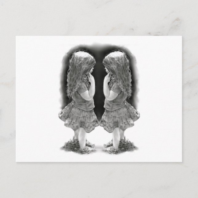 Penna Teckning från två små flickor Ansikte till A Vykort (Framsida)