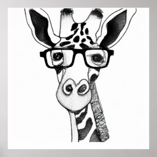 Penna Teckning i en poster med Giraffe med glasögo