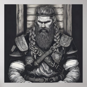Penna Teckning i Viking Kung Poster