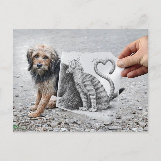 Penna Vs Camera - Hund och katt Vykort (Framsida)