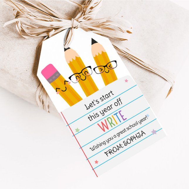 Pennalpapper Retur till skolan Favoritmarkörer Presentetikett (Paper Pencil Back to School Favor Tags)