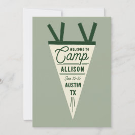 Pennant-inbjudan till Camp Bachelorette Grönt Inbjudningar