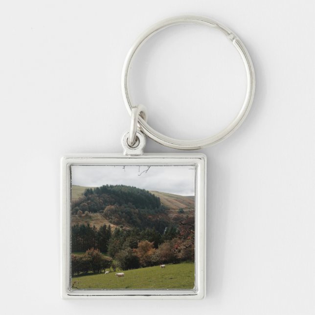 Pennant Valley Wales Fyrkantig Silverfärgad Nyckelring (Framsidan)