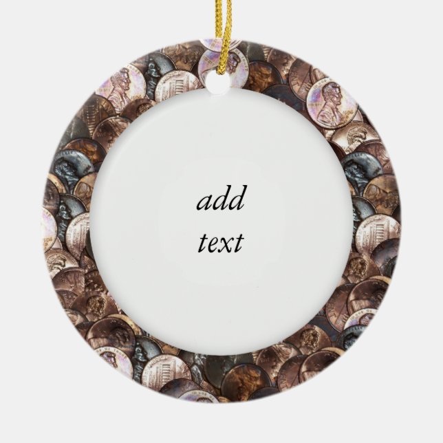 Pennier - en Cent Penny Spread-bakgrund Julgransprydnad Keramik (Framsidan)