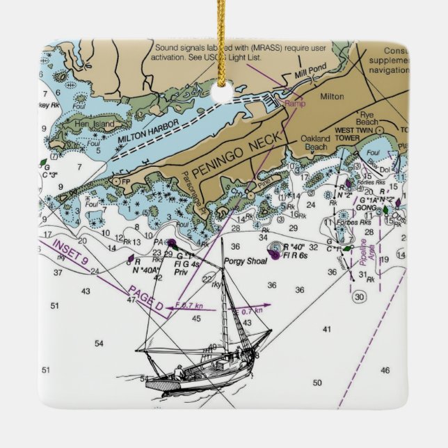 Pennigo Nacke NY Nautical Chart jul Julgransprydnad Keramik (Baksida)