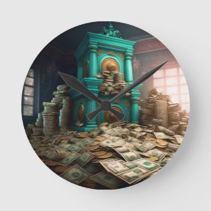 Penningförmögenhetssaldo Abundance Treasure Rumme Rund Klocka