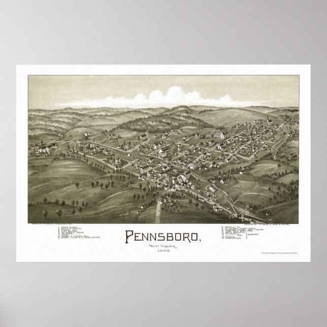 Pennsboro, WV Panoramic Karta - 1899 Poster (Framsidan)