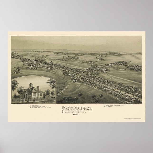Pennsburgh, PA Panoramic Karta - 1894 Poster (Framsidan)