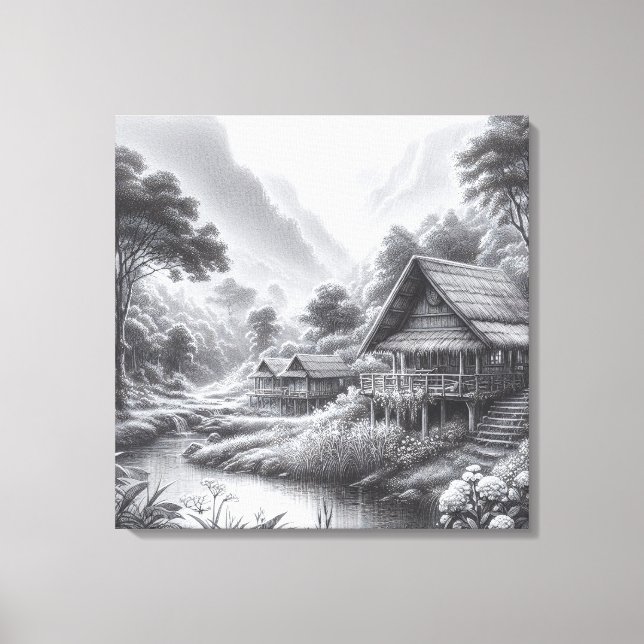 Pennskiss av en Mysigt hut av en flodflod Canvastryck (Framsida)