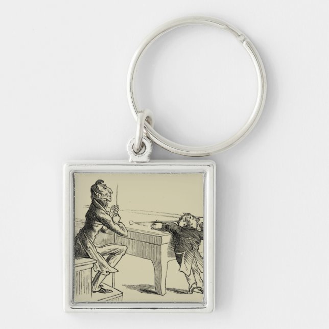 Pennskiss av två Manar som spelar Bassäng Fyrkantig Silverfärgad Nyckelring (Framsidan)
