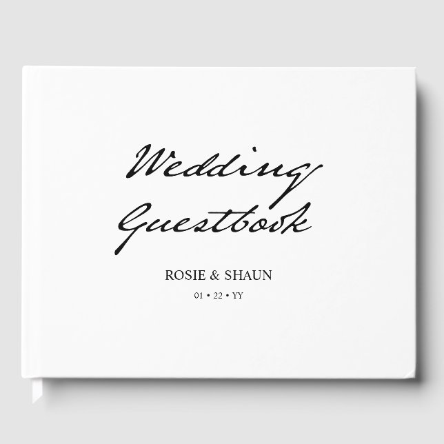 Pennskrift Minimalistisk Kalligrafi Vit Bröllop Gästböcker (Framsida)