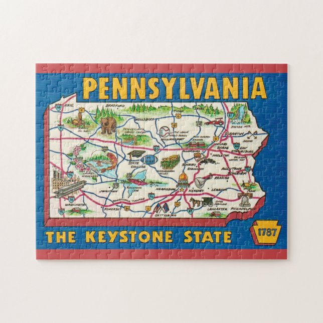 Pennsylvania 11x14 Map Jigsaw Puzzle Pussel (Horisontell)