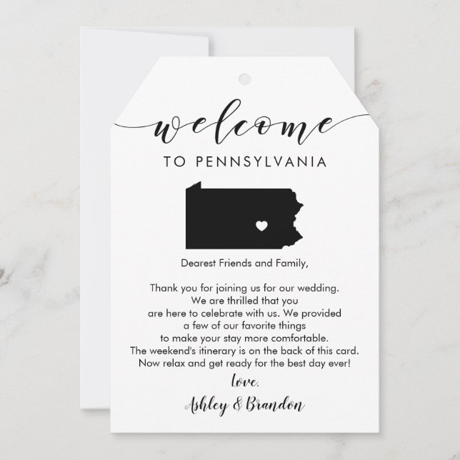 Pennsylvania Bröllop Välkomstanförande Märkre Brev (Framsida)