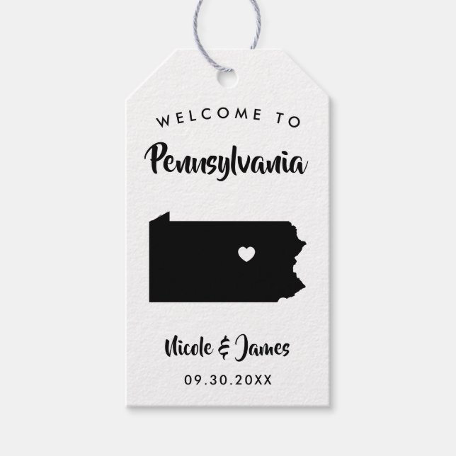 Pennsylvania Bröllop Welcome Bag Märkre, Karta Presentetikett (Framsidan)