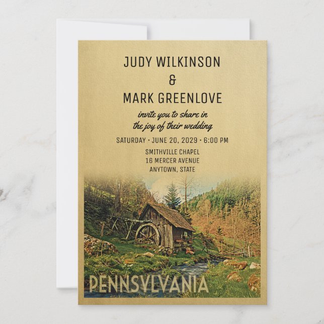 Pennsylvania bröllopsinbjudan Rustic Cabin Mill Inbjudningar (Framsida)