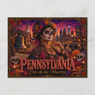 Pennsylvania Día de los Muertos Retro Vykort
