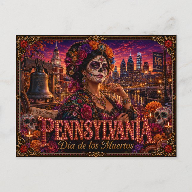 Pennsylvania Día de los Muertos Retro Vykort (Framsida)