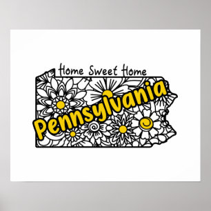 Pennsylvania Doodle Blommor Silhuett Poster