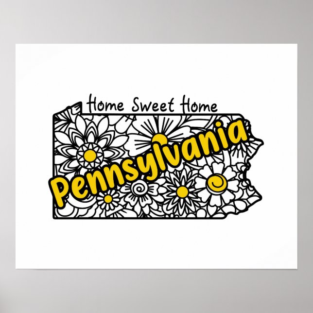 Pennsylvania Doodle Flowers Silhouette Poster (Framsidan)