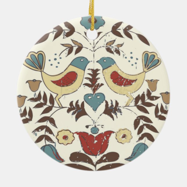 Pennsylvania Dutch Amish Hex Sign Bird Americana Julgransprydnad Keramik (Baksidan)