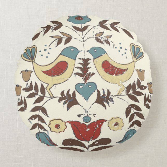 Pennsylvania Dutch Amish Hex Sign Bird Americana Rund Kudde (Framsidan)