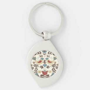 Pennsylvania Dutch Amish Hex Sign Bird Americana Swirl Silverfärgad Nyckelring