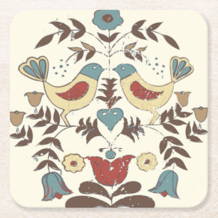 Pennsylvania Dutch Amish Hex Sign Bird Americana Underlägg Papper Kvadrat