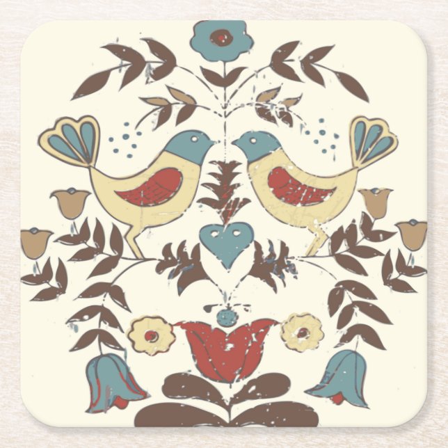 Pennsylvania Dutch Amish Hex Sign Bird Americana Underlägg Papper Kvadrat (Framsidan)