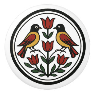 Pennsylvania Dutch Hex Sign Birds Ceramic Knob Knopp