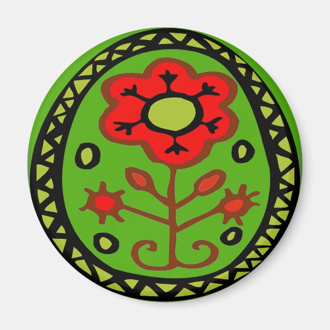 Pennsylvania Dutch Hex Sign Red Flower Magnet (Framsidan)