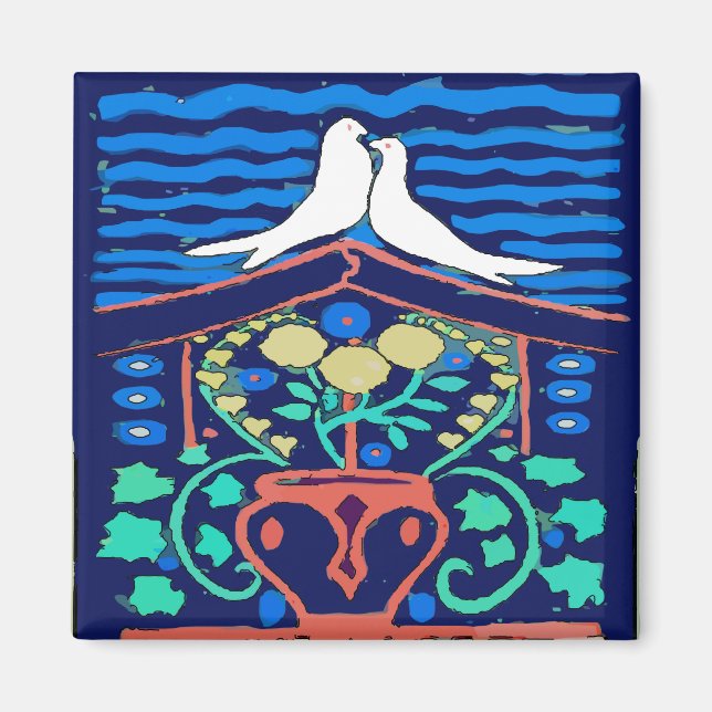 Pennsylvania Dutch, Love birds Hex Sign Magnet (Framsidan)